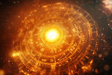 Wall Mural - zodiac wheel astrological mystical glowing.