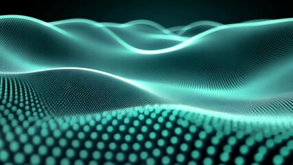 Poster - Abstract generative art landscape rendered in teal, featuring undulating waves of light against a dark background, conveying a digital flow.