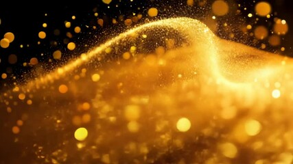 Poster - Radiant golden particles flowing and sparkling against a dark backdrop creating an elegant and dynamic abstract design