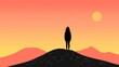 © Sirilak - A silhouette of a person standing on a hill against a vibrant sunset with layered mountains in the background.