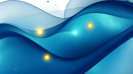 Poster - Abstract blue flowing shapes with glowing orbs create a calm, wavy background with dreamy, fluid and ethereal movement