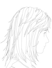 Poster - A woman's head with short hair. The hair is parted in the middle and is wavy