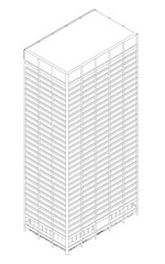 Poster - A tall building with many windows and a white facade. The building is very tall and has a lot of windows. Isometric view. 3D