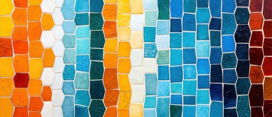 Poster - Vibrant multicolored mosaic tile pattern background texture ideal for design projects and artistic inspiration.