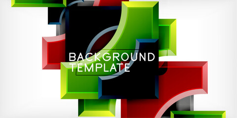 Poster - Bright abstract design. Geometric shapes overlap, creating dynamic composition. Red, green, yellow, black colors dominate. Modern style, suitable for backgrounds.
