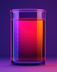 Poster - A vibrant pink and orange liquid fills a clear glass beaker against a deep purple background in a science lab setting.
