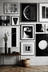 Wall Mural - a collection of black and white photographs are displayed on a wall