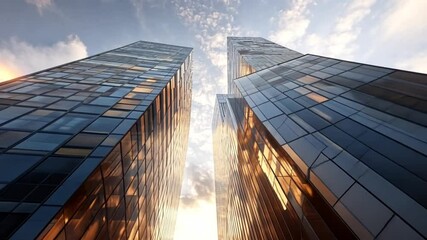 Poster - Modern Glass Skyscrapers at Sunset