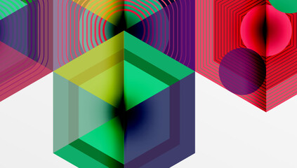 Aufkleber - Abstract geometric composition. Vibrant colors, lines create complex shapes. Modern design, digital art, clean aesthetic.
