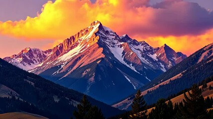 Wall Mural - Majestic Mountain Peak Illuminated by Golden Sunset Clouds