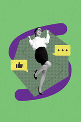 Aufkleber - Poster trend collage of person with speech bubble like reaction on green color background