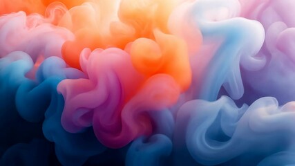 Poster - Colorful smooth flowing waves with a vibrant mix of orange, blue, pink, and purple tones create a dreamy and ethereal abstract design.