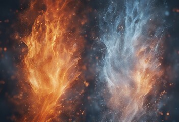 Poster - lights each ice concept element fire cold vs color heat background abstract zoom other atmosphere hot illustration against light blue graphic high clash dark fiery cool flames danger energy flare
