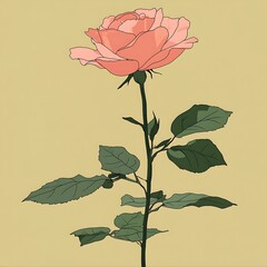 Poster - A Beautiful Pink Rose Blooming on a Tall Green Stem