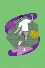 Aufkleber - Creative collage of person stand cursor speech bubble on green color background