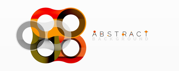 Poster - Abstract design features overlapping circles. Colors include orange, gold, gray, black. Modern, dynamic composition. Simple, clean aesthetic.