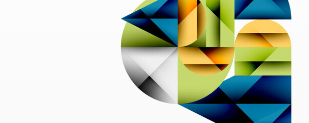 Aufkleber - Abstract geometric composition. Overlapping shapes create dynamic visual effect. Colors include green, blue, orange, white, gray. Modern design.