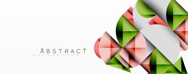 Fototapete - Abstract geometric design. Green, red, white shapes overlap. Modern style, dynamic composition. Clean lines, vibrant colors. Minimalist aesthetic.