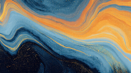 Wall Mural - A painting of a wave with blue and orange colors