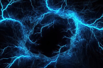 Poster - Dynamic blue lightning patterns creating an electrifying visual effect in a dark background