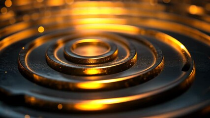 Poster - Abstract glowing concentric circles background with dark metallic texture in shallow depth of field, futuristic and minimalist