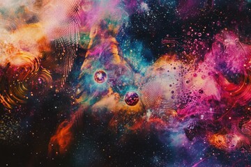 Poster - Colorful cosmic abstract art depicting swirling galaxies and vibrant nebulae