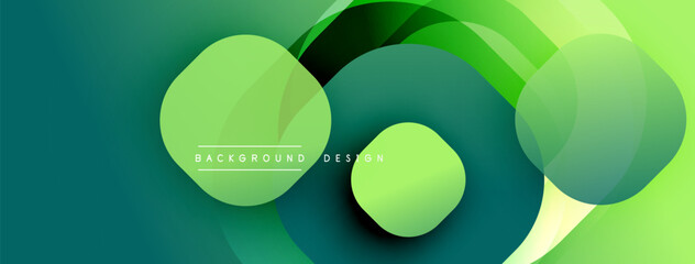 Fototapete - Green shapes overlap creating dynamic composition. Smooth gradients suggest depth, modern aesthetic. Minimalist design, perfect backdrop for presentations or branding.