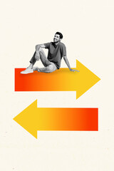 Aufkleber - Poster photo vertical collage of happy businessman sit arrow pointer development concept aim achievement progress career