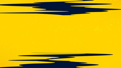 Poster - yellow background with halftone dots and dark bands on both top and bottom.