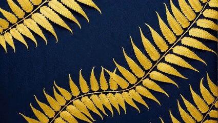 Wall Mural - Golden ferns on dark background