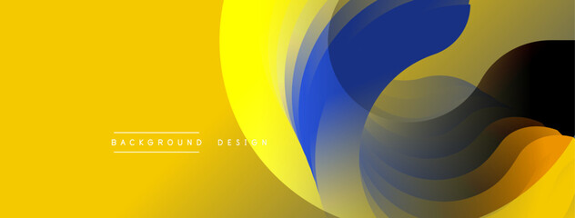 Aufkleber - Abstract design. Overlapping layers create dynamic flow. Yellow, blue, black, orange hues blend. Modern aesthetic. Minimalist composition. Smooth gradients.