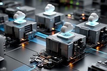 Poster - The transfer of big data on the internet is made possible by cloud computing, a futuristic digital technology and stock