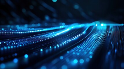 Poster - abstract blue light trails flowing in dark background