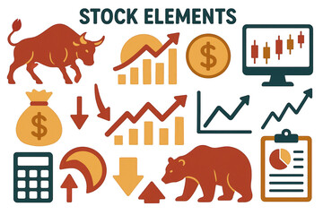 Poster - Stock Elements for Financial Growth with Bull and Bear Graphics