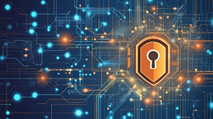Poster - digital security shield with technology background