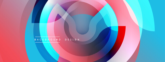 Poster - Abstract design with overlapping circles. Blue, pink, red hues create dynamic visual effect. Modern background for digital projects.