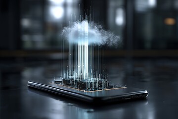 Poster - Big data is transferred on the internet through cloud computing, a component of futuristic digital technology and stock