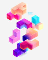 Fototapete - Multicolored 3D cubes. Glass iridescent geometric shape. Abstract conceptual background