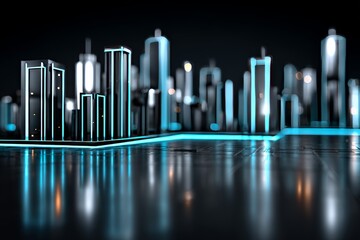 Poster - The concept of a global media link connecting stock on a night city background represents digital internet 5G communication and smart city business partnerships through network connections and