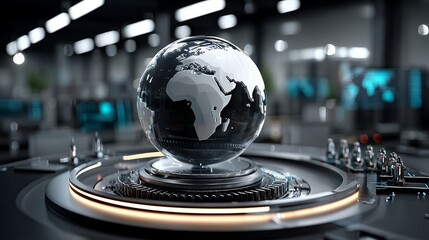 Poster - The background for future technology business solutions is depicted by a circle and globe and can be obtained from stock
