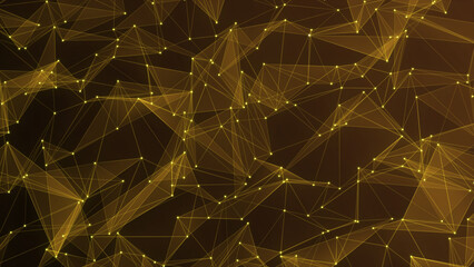 Poster - Abstract yellow plexus motion background. Plexus background with moving lines and dots, abstract futuristic network background. Big Data, Artificial Intelligence