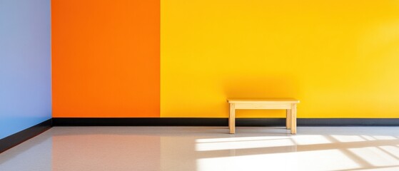 Leinwandbilder - Minimalist Neurodivergent Learning Space Color-Block Classroom Design with Sensory-Friendly Wooden Bench - Inclusive Educational Environments for Diverse Cognitive Styles