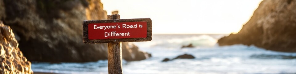 Poster - Mindful Career Navigation Weathered Wooden Signpost Reveals Personalized Professional Journey Against Coastal Sunset - Gen Z Empowerment and Transformative Career Storytelling