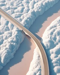 Poster - Minimal Infrastructural Poetry Ethereal Curved Highway Weaving Through Soft Cloud-Like Topographical Landscapes - Sustainable Urban Design and Architectural Visualization