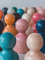 Aufkleber - Pan American Unity and Spring Innovation Diverse Wooden Figurines Showcase Multicultural Collaboration for Global Workforce Empowerment and Inclusive Design Strategy