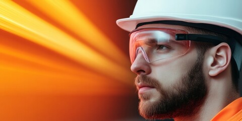 Poster - Augmented Reality Safety Innovation Next-Gen Industrial Professional Visualizing Predictive Maintenance with Cutting-Edge AR Wearable Technology in High-Visibility Environment