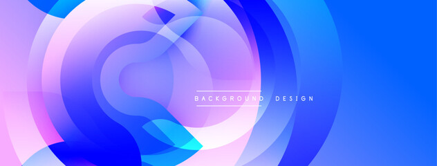 Poster - Blue, purple layers create abstract, modern design. Smooth gradients, overlapping circles suggest depth, movement. Minimalist aesthetic, vibrant colors.