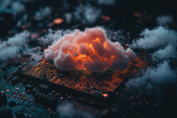 Fototapete - Quantum Cloud Convergence Luminescent Cybersecurity Visualization for Next-Gen Digital Infrastructure, Emerging Tech Innovation and Secure Data Transformation