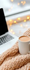 Poster - Hygge-Inspired Remote Work Sanctuary Cozy Winter Home Office Aesthetic with Minimalist Tech and Warm Textural Comfort for Productivity and Wellness