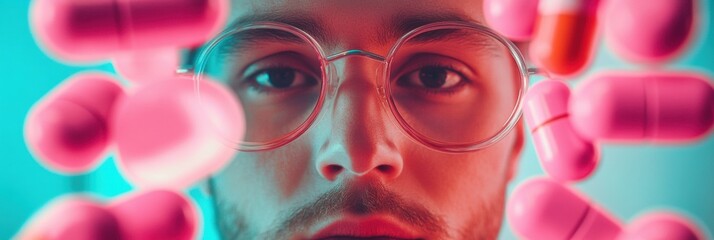 Aufkleber - Neon Pharma Visuals Innovative Millennial Health Tech Aesthetic Exploring Digital Medication Interaction Alerts with Vibrant Retro-Futuristic Design Perspective